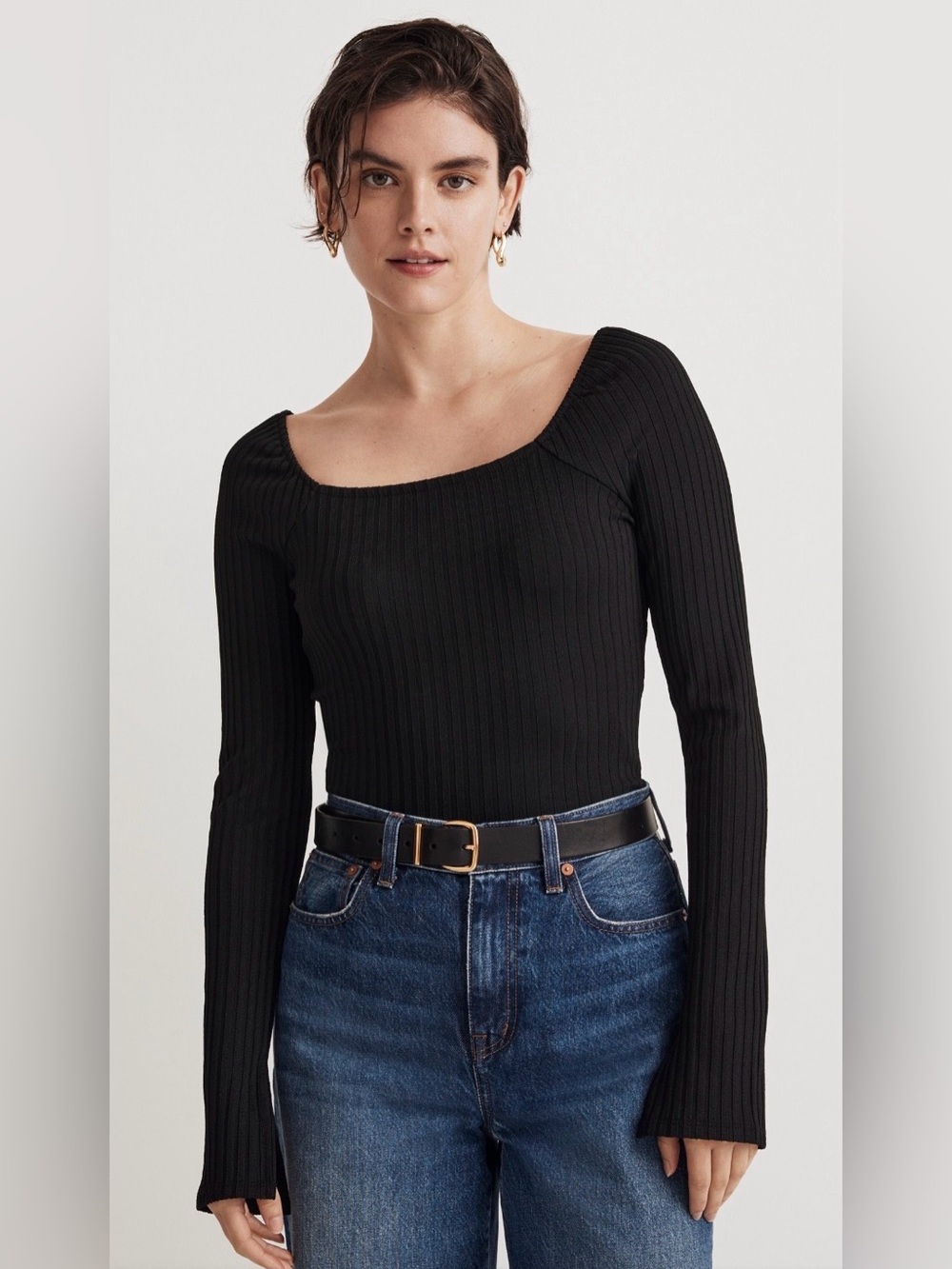 Madewell Ribbed Square Neck Long Sleeve Tee